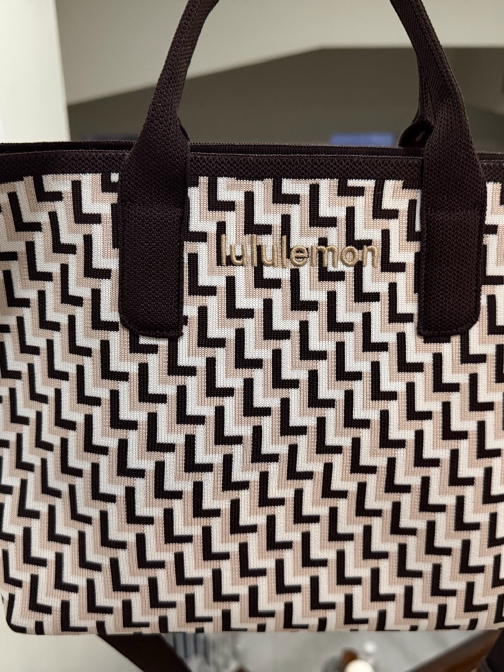 lululemon athletica Black and White Geometric Knit Tote